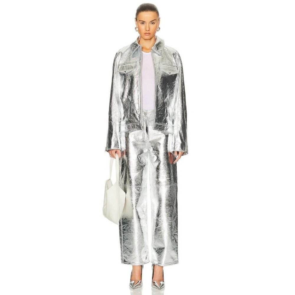 Interior The Sterling Leather Pants in Aluminum Silver 2 New Womens Trousers